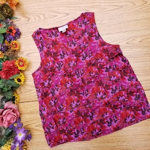 LOFT Floral Pink Tiered Ruffled Sleeveless Top